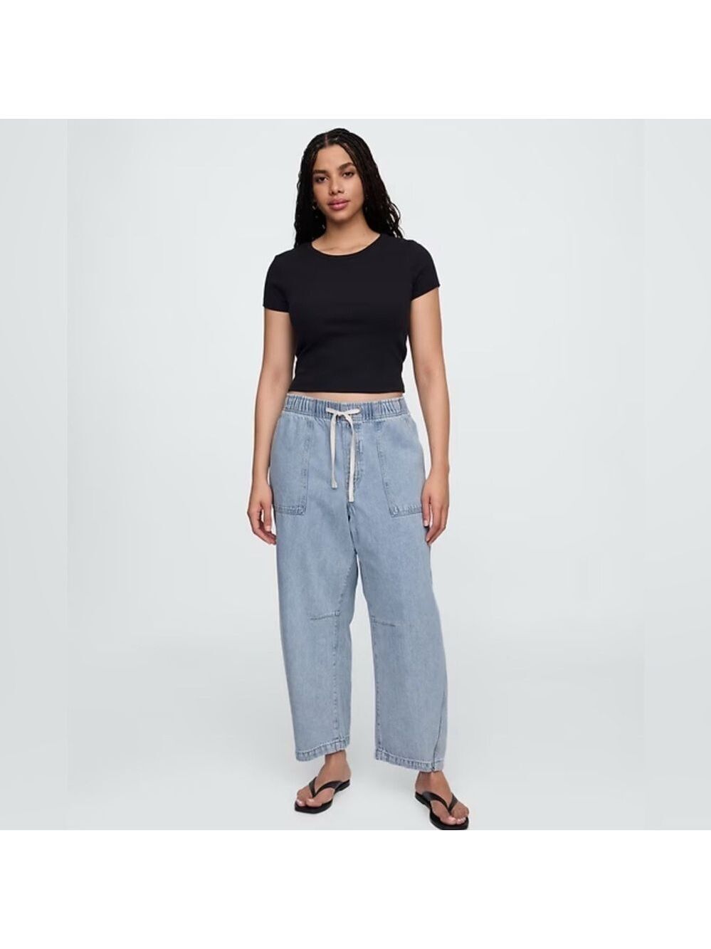 Gap Beachy BoHo Casual Summer Mid Rise Supersoft Pull-On Barrel Jeans NWT Small - Picture 5 of 9
